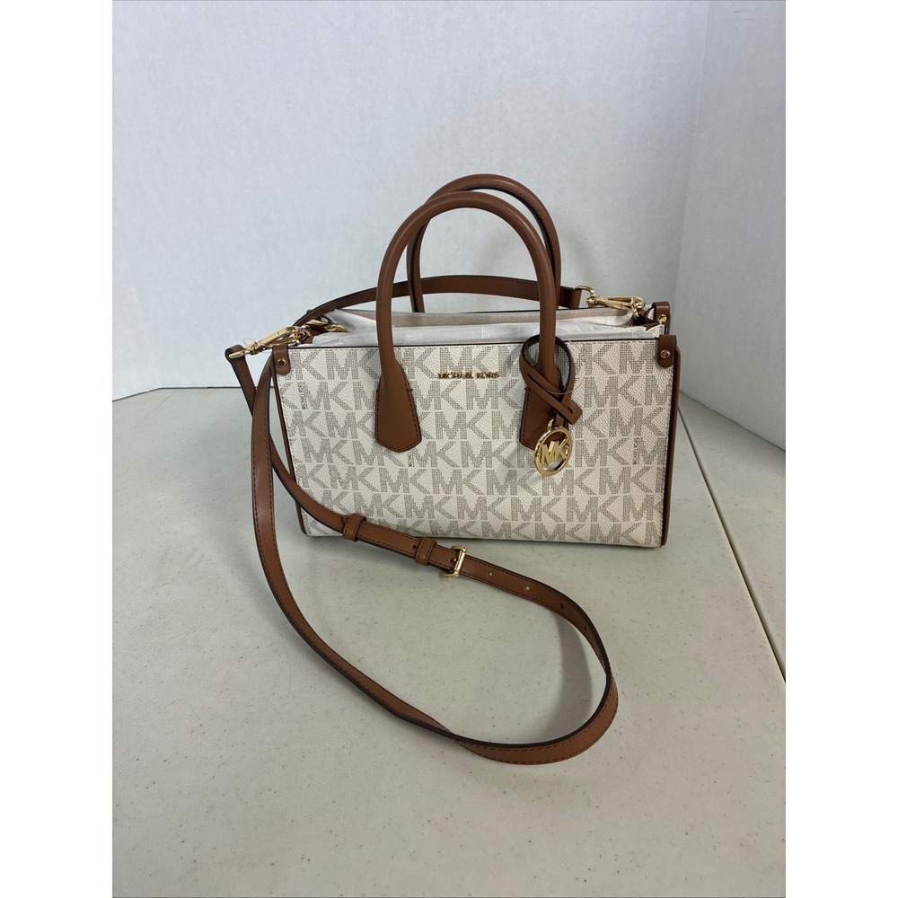 Michael Kors Maple Small EW Satchel Crossbody Bag Vanilla Luggage 38S6G7MS5B NEW